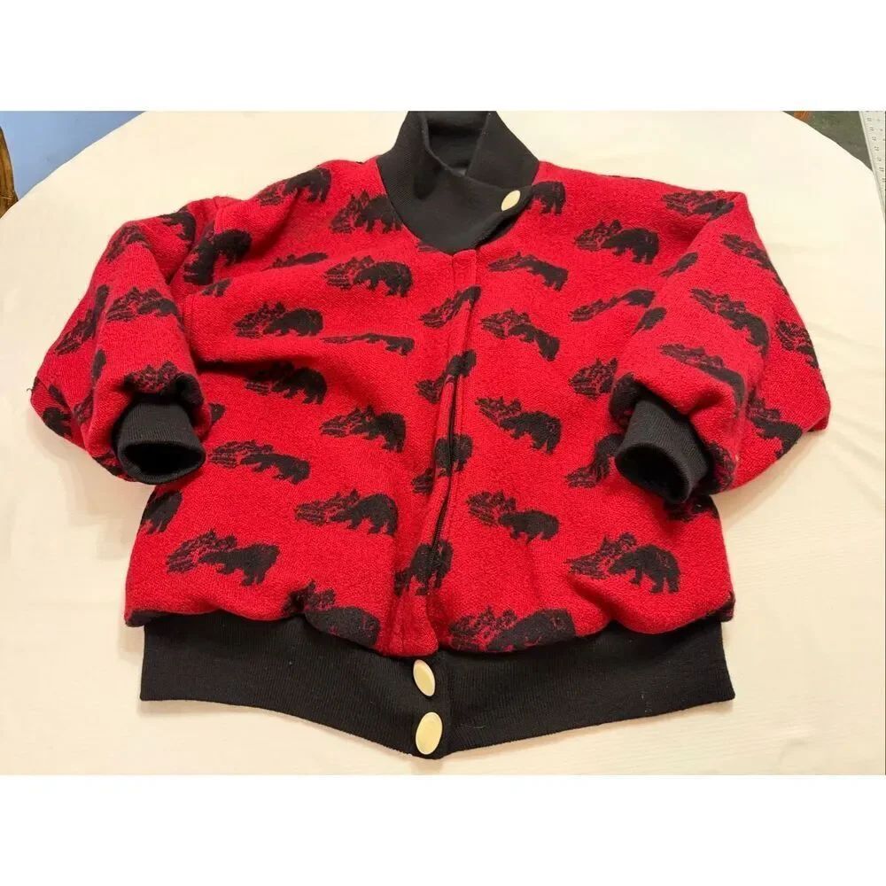 Tundra Canada Vintage Wool Red Black Polar Bear Coat Jacket Size XL